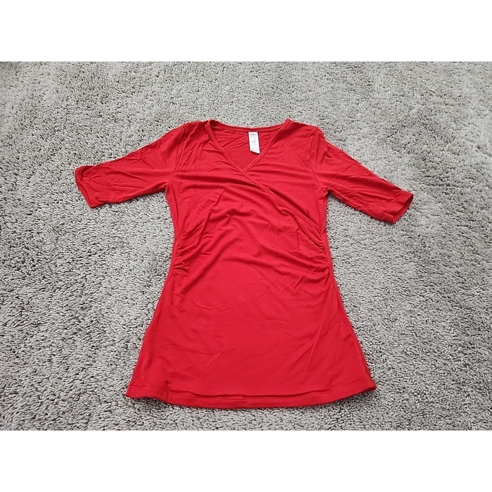 KiraGrace Top Womens S Red Half Sleeve Faux Wrap Ruched Made in USA
